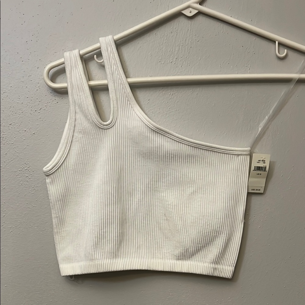 Aerie White Asymmetrical Crop Tank Top